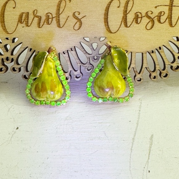 Gorgeous Vintage Vendome Uranium Crystal Rhinestones Clip On Pear Earrings - Picture 1 of 11